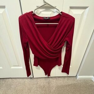 Lulu's Deep Red Draped Bodysuit